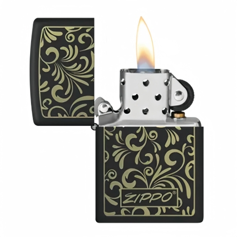 Bật Lửa ZIPPO - Classic - Black Matte Laser Engrave (Đen Lì Khắc Hoa Văn)