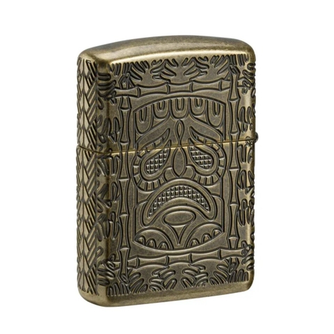 Bật Lửa ZIPPO - Luxury- Armor®Tiki Totem Design Armor Antique Brass Pocket Lighter