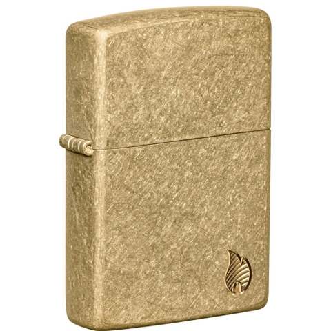 Bật Lửa ZIPPO - Armor®-Tumbled Brass Flame Design (Xi Bụi Vàng)