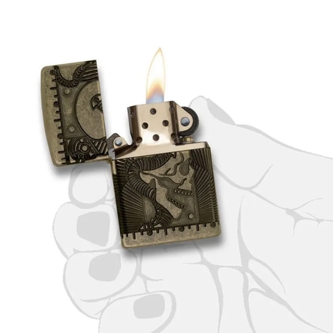 Bật Lửa ZIPPO - Armor - Steampunk (Đầu Lâu Antique Đồng Cổ)