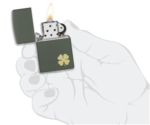 Bật Lửa ZIPPO - Classic - Four Leaf Clover (Xanh Rêu Khắc Cỏ Bốn Lá)