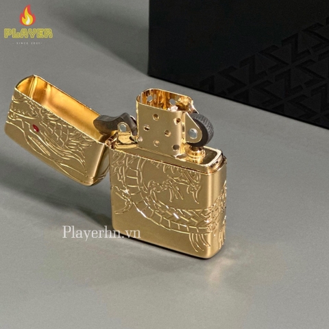 Bật Lửa ZIPPO - Luxury- Armor Red Eyed Dragon 360 Degree Engraving Gold Plate (Rồng Vàng)