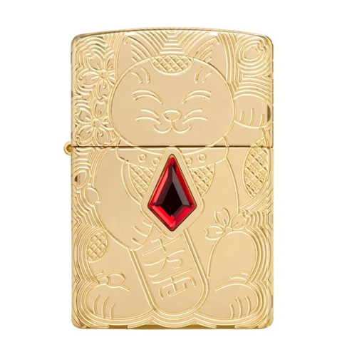 Bật Lửa ZIPPO - Armor - Lucky Cat Design (Mèo May Mắn Đá Đỏ)