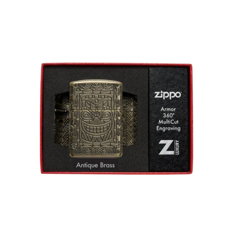 Bật Lửa ZIPPO - Luxury- Armor®Tiki Totem Design Armor Antique Brass Pocket Lighter