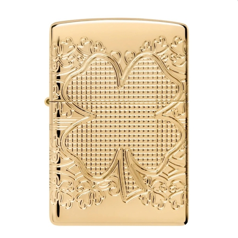Bật Lửa ZIPPO - Luxury- Armor®Lucky Clover Design (Cỏ Bốn Lá May Mắn)