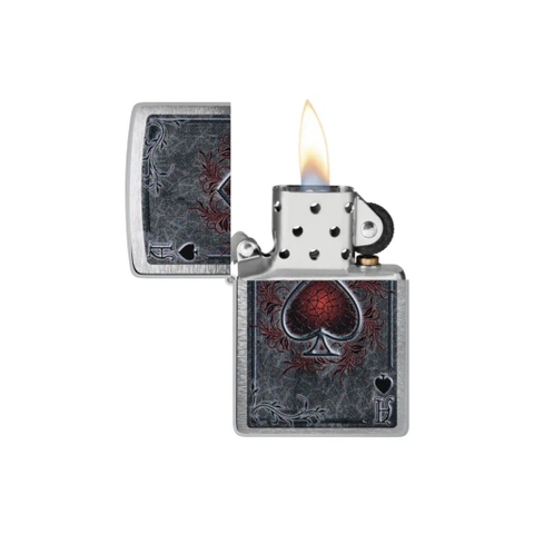 Bật Lửa ZIPPO - Classic - Antiqued Ace Design (Át Bích Đỏ Nứt)