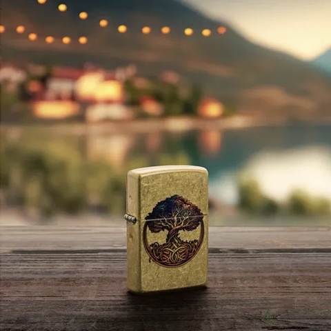 Bật Lửa ZIPPO - Classic - Knotted Tree of Life Design (Cây Sự Sống Vàng Bụi)