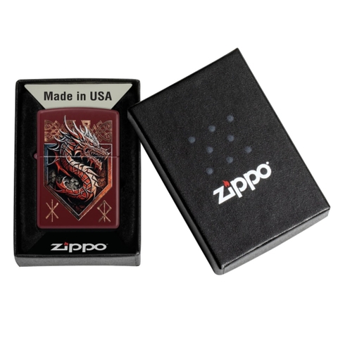 Bật Lửa ZIPPO - Classic -Dragon Shield Design ( Rồng Đỏ Mận)