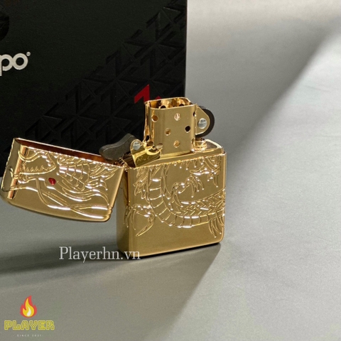Bật Lửa ZIPPO - Luxury- Armor Red Eyed Dragon 360 Degree Engraving Gold Plate (Rồng Vàng)
