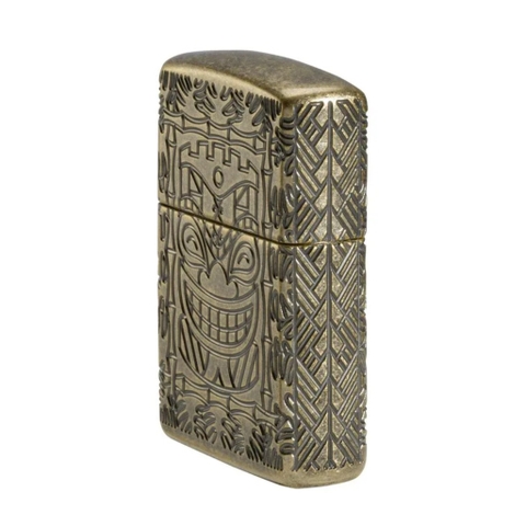 Bật Lửa ZIPPO - Luxury- Armor®Tiki Totem Design Armor Antique Brass Pocket Lighter