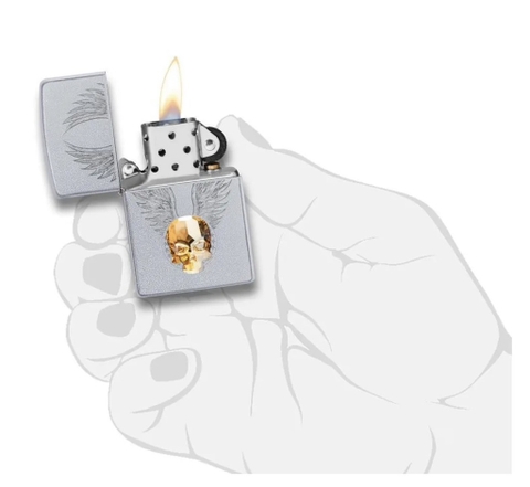 Bật Lửa ZIPPO - Classic - Gold Skull Design (Đá Đầu Lâu Satin)