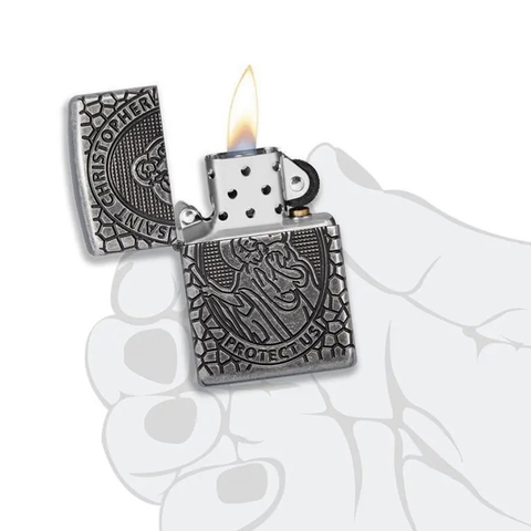 Bật Lửa ZIPPO - Armor - St. Christopher Metal Design (Đức Mẹ Antique Silver)