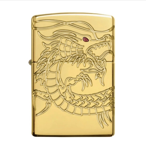 Bật Lửa ZIPPO - Luxury- Armor Red Eyed Dragon 360 Degree Engraving Gold Plate (Rồng Vàng)
