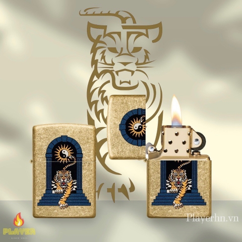 Bật Lửa ZIPPO - Classic - Tiger Tattoo Design- Tumbled Brass (Hổ Âm Dương)