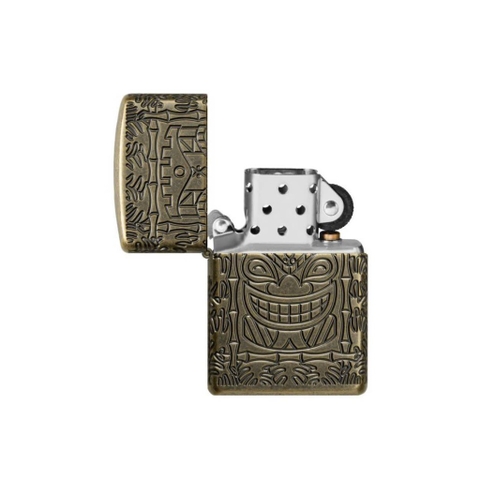 Bật Lửa ZIPPO - Armor®- Tiki Totem Design Armor Antique Brass Pocket Lighter (Vật Tổ Tiki)