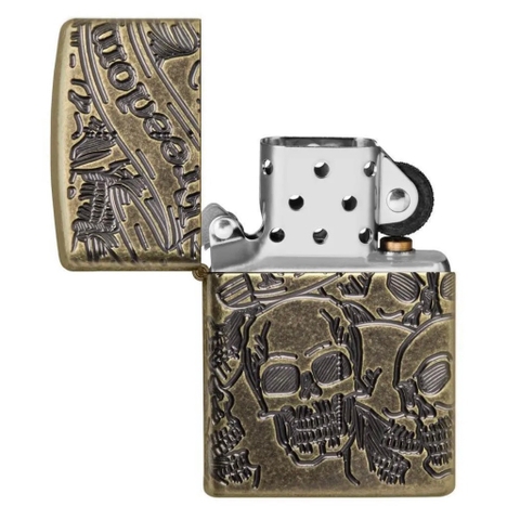 Bật Lửa ZIPPO - Armor - Freedom Skull Antique Brass (Họa Tiết Đầu Lâu Antique)