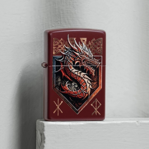 Bật Lửa ZIPPO - Classic -Dragon Shield Design ( Rồng Đỏ Mận)