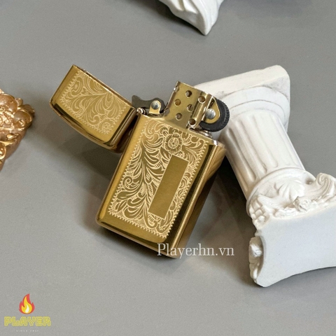 Bật Lửa ZIPPO - Slim - Venetian High Polish Brass Gold (Hoa văn Ý Vàng)