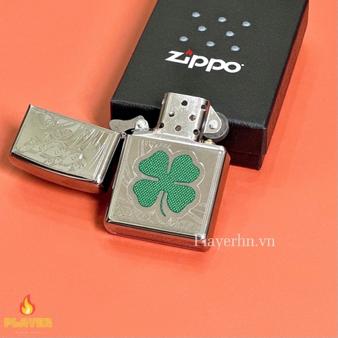 Bật Lửa ZIPPO - Classic - Clover High Polish Chrome (Cỏ Bốn Lá Hoa Văn)