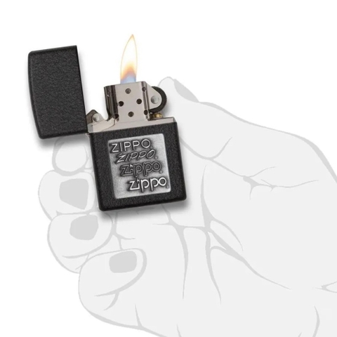 Bật Lửa ZIPPO - Classic - Crackle® Silver Zippo Logo (Đen Nhám Emblem Bạc)