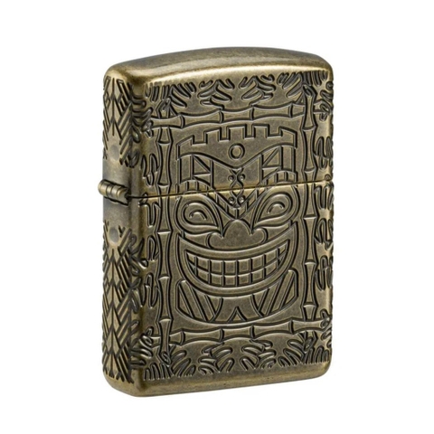 Bật Lửa ZIPPO - Armor®- Tiki Totem Design Armor Antique Brass Pocket Lighter (Vật Tổ Tiki)