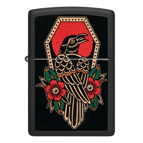 Bật Lửa ZIPPO - Classic - Crow Tattoo Design ( Chim Hoa Đỏ )