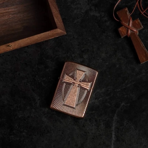 Bật Lửa ZIPPO - Armor -  Deep Carve Cross Design (Thánh Giá Đồng)