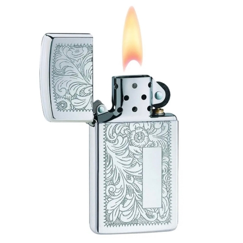 Bật Lửa ZIPPO - Slim - Venetian High Polish Chrome (Hoa văn Ý Bạc)