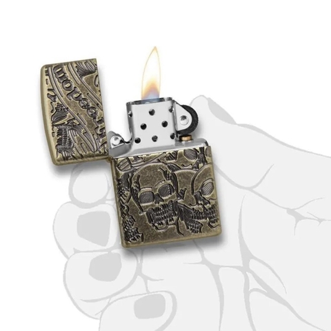 Bật Lửa ZIPPO - Armor - Freedom Skull Antique Brass (Họa Tiết Đầu Lâu Antique)