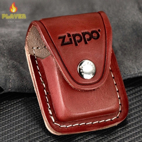 Bao Da Đựng Bật Lửa Nắp Bấm  - Màu Nâu - Hãng Zippo