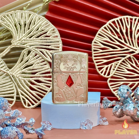 Bật Lửa ZIPPO - Armor - Lucky Cat Design (Mèo May Mắn Đá Đỏ)