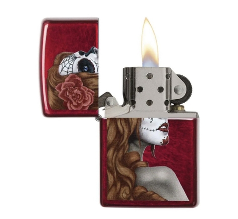 Bật Lửa ZIPPO - Classic - Day of Dead: Girl (Cô Gái Hoa Hồng Đỏ)