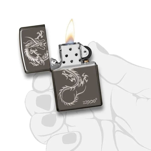 Bật Lửa ZIPPO - Classic - Asia Dragon Design (Rồng Đen Đá)