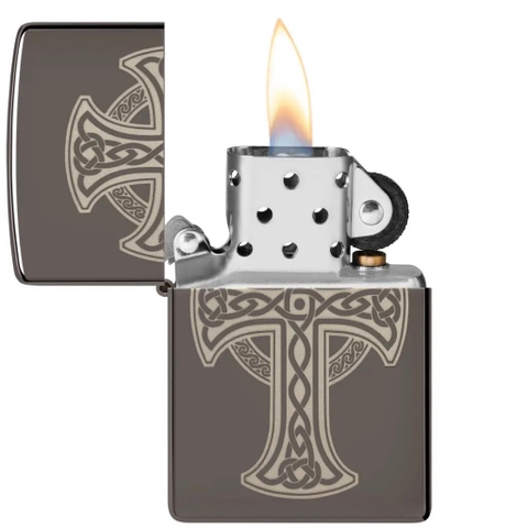 Bật Lửa ZIPPO - Classic -Laser Engraved Celtic Cross Design - Black Ice (Thánh Giá Đen)
