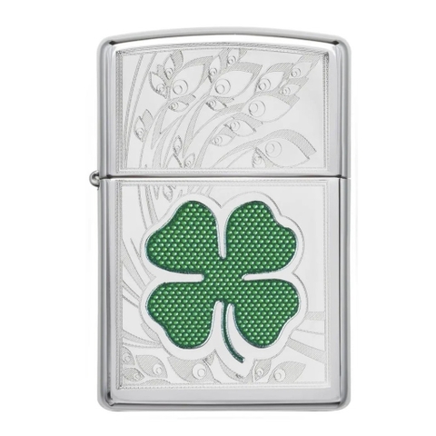 Bật Lửa ZIPPO - Classic - Clover High Polish Chrome (Cỏ Bốn Lá Hoa Văn)