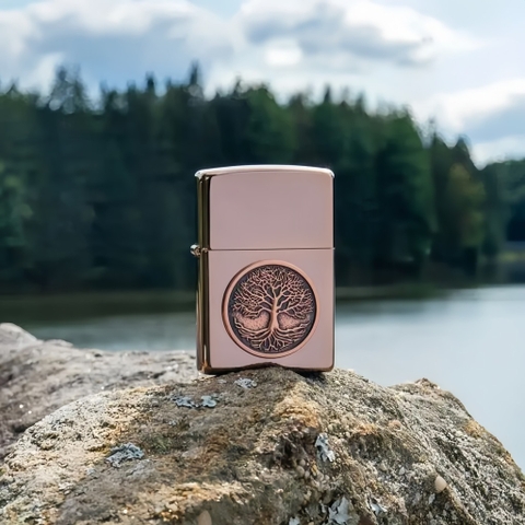 Bật Lửa ZIPPO - Classic - Tree of Life Emblem (Cây Sự Sống Vàng Hồng)