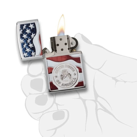 Bật Lửa ZIPPO - Classic -American Stamp on Flag (Lá Cờ Mỹ) -Z87