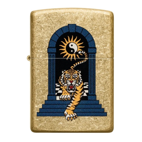 Bật Lửa ZIPPO - Classic - Tiger Tattoo Design- Tumbled Brass (Hổ Âm Dương)