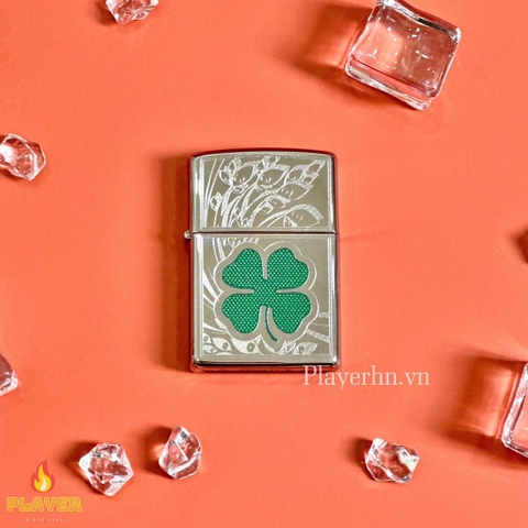 Bật Lửa ZIPPO - Classic - Clover High Polish Chrome (Cỏ Bốn Lá Hoa Văn)