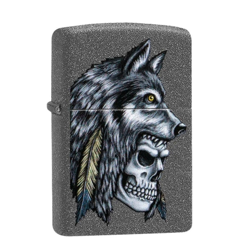 Bật Lửa ZIPPO - Classic - Wolf Skull Feather Design (Đầu Lâu Đội Lông Sói)