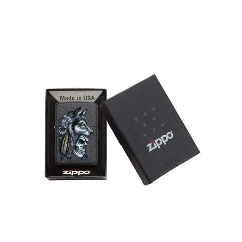 Bật Lửa ZIPPO - Classic - Wolf Skull Feather Design (Đầu Lâu Đội Lông Sói)
