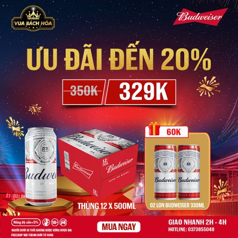 Thùng 12 Lon Bia Budweiser 500ml