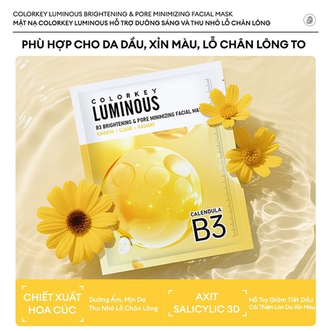 Hộp 10 Mặt Nạ Sáng Da Colorkey Luminous B3 Brightening Facial Mask 30ml x 10 Miếng