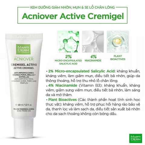 Kem Dưỡng Giảm Nhờn, Mụn & Se Lỗ Chân Lông Martiderm Acniover Active Cremigel 40ml