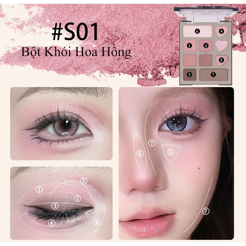 Bảng Phấn Mắt 10 Ô Veecci Hồng Nhũ Mịn Dễ Tán Mini 4.2g