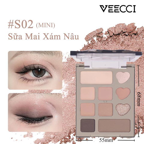 Bảng Phấn Mắt 10 Ô Veecci Hồng Nhũ Mịn Dễ Tán Mini 4.2g
