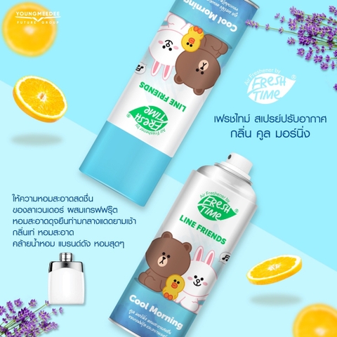 Xịt Thơm Phòng  Fresh Time x LINE FRIENDLY Loại Bỏ Mùi Hôi Làm Tươi Mát Không Khí 450ml