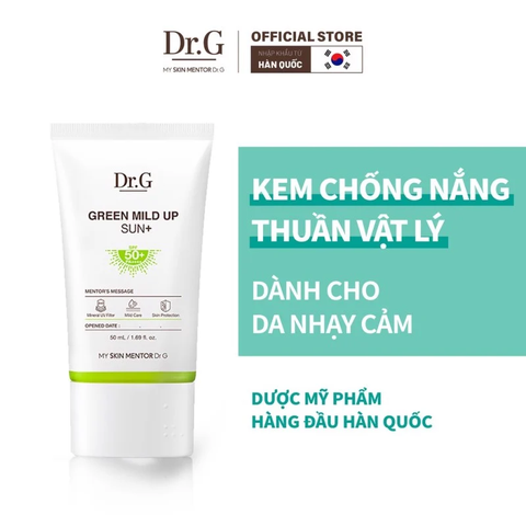 Kem Chống Nắng Vật Lý, Chống Ánh Sáng Xanh, Hỗ Trợ Trị Mụn Dành Cho Da Nhạy Cảm Dr.G Green Mild Up Sun SPF 50+ PA++++