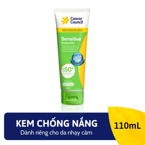 Kem Chống Nắng Cancer Council Sensitive Dành Cho Da Nhạy Cảm SPF50+ 110ml