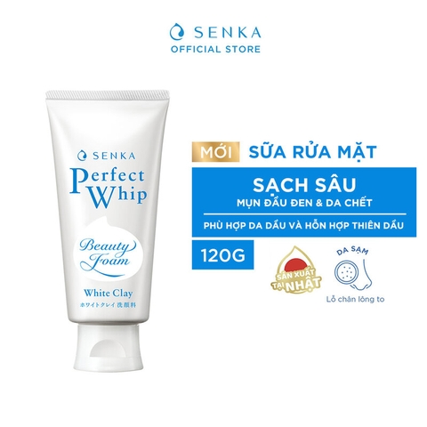 Sữa Rửa Mặt Senka Perfect White Clay Đất Sét Trắng Làm Đều Màu Da 120g